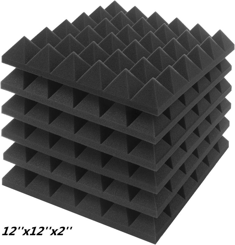 Photo 1 of Acoustic Sound Foam Panels, 6 Pack 2" X 12" X 12" Charcoal Soundproofing Treatment Studio Wall Padding Sound Absorbing Fireproof Pyramid Black Wall Panel…