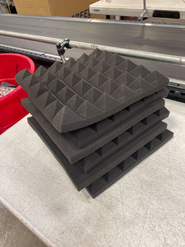 Photo 1 of Acoustic Sound Foam Panels, 6 Pack 2" X 12" X 12" Charcoal Soundproofing Treatment Studio Wall Padding Sound Absorbing Fireproof Pyramid Black Wall Panel…