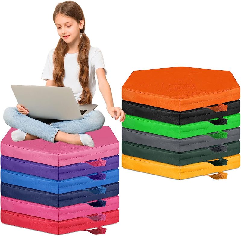 Photo 1 of 12 Pcs Hexagon Floor Cushions Bulk for Classroom