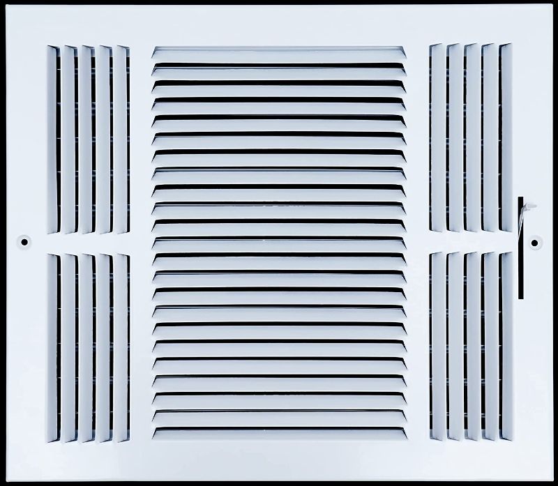 Photo 1 of 14"W x 12"H [Duct Opening Size] 3 Way Steel Air Supply Diffuser | Register Vent Cover Grill for Sidewall and Ceiling | White