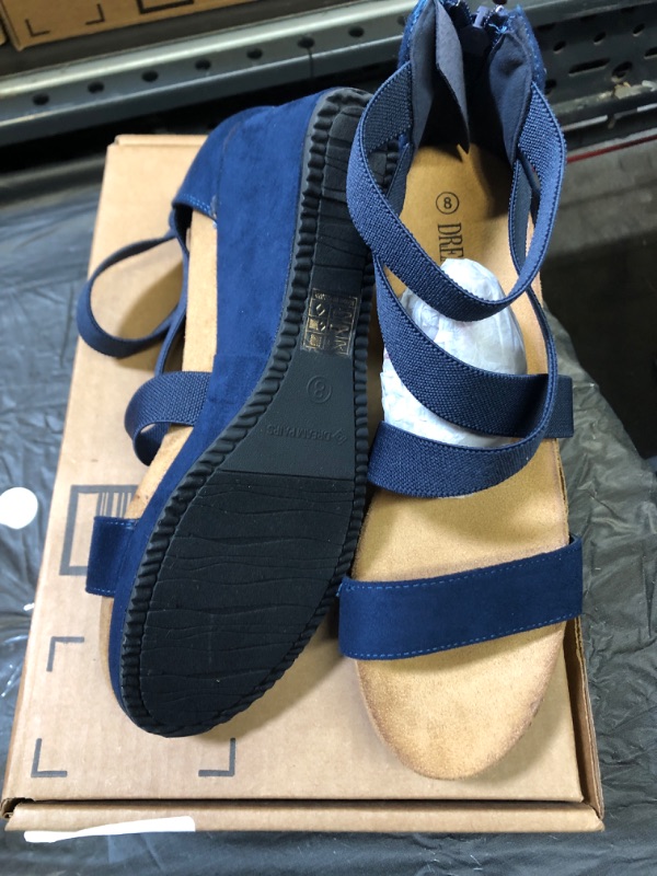 Photo 2 of DREAM PAIRS Women's Elastica Ankle Strap Open Toe Platform Wedge Sandals SIZE 8 Navy/3