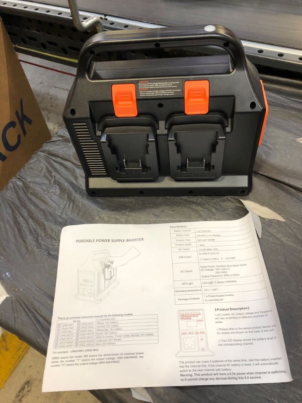 Photo 2 of EID 300W Portable Power Station for Dewalt 20V 18V Battery Outdoor Power Supply,Turn to 110V Output Power Inverter with AC Outlet&Dual-USB,12V DC Port and LED Light Power Generator(only Inverter) for DEW 20V battery