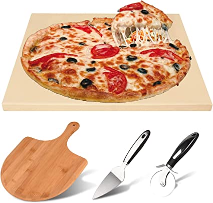 Photo 1 of AlexHome Pizza Stone for Oven and Grill,15"x12" Durable and Safe Baking Stone for Grill, Thermal Shock Resistant Cordierite Pizza Stone and Peel/Cutter Wheel/Pie Server,15 x 12 Inch,6.7Lbs