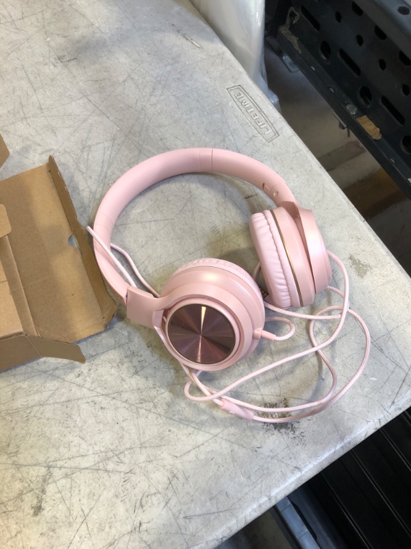 Photo 2 of LORELEI S9 Wired Headphones with Microphone for School?On-Ear Kids Headphones for Girls Boys?Folding Lightweight and 3.5mm Audio Jack Headset for Phone, Ipad?Tablet, PC, Chromebook (Pearl Pink)