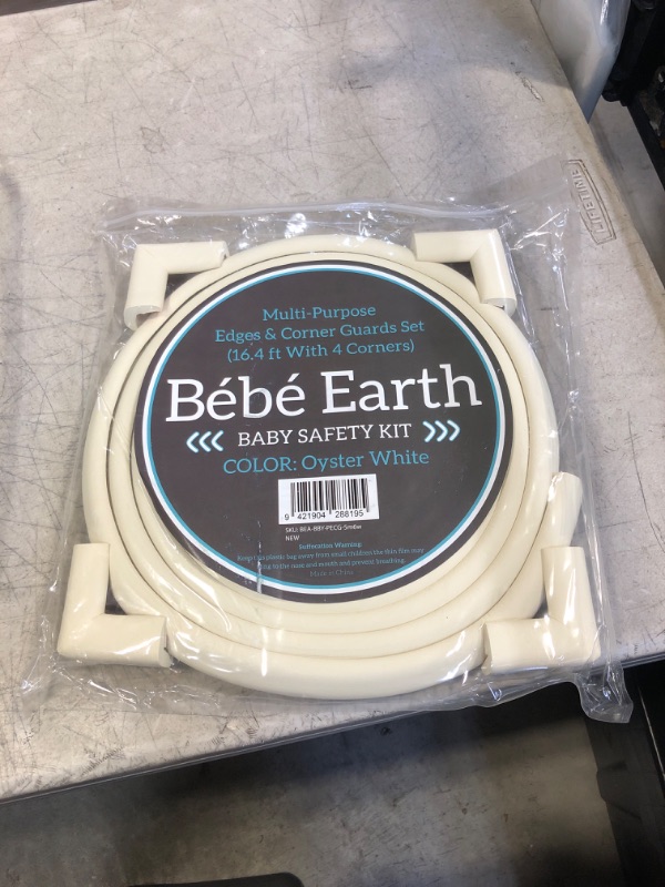 Photo 1 of Bebe Earth Baby Proofing Edge and Corner Guard Protector Set, 16 Feet Edges & 4 Foam Corners, Furniture and Tables Child Baby Proof Bumpers, Pre-Taped Corner Cushions - Oyster White Oyster White 16 Feet + 4 Corners