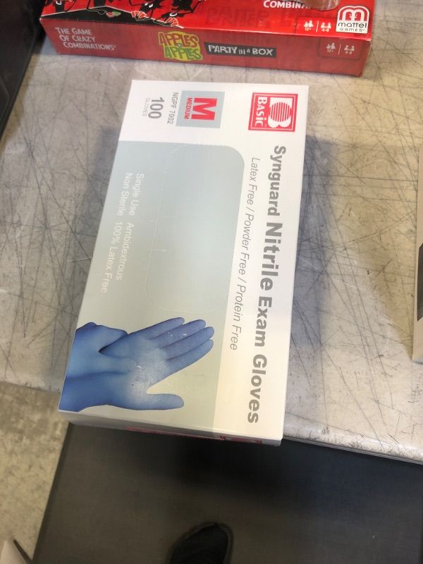 Photo 1 of Basic Medical Nitrile Exam Gloves - Latex-Free & Powder-Free & Non-Sterile, 5 mil Gloves (pack of 100, Blue/Black) Medium (Blue)