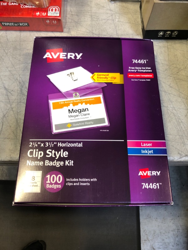 Photo 2 of Avery Clip Style Name Badge Kit, Clear with White Inserts, 100/Box (74461)