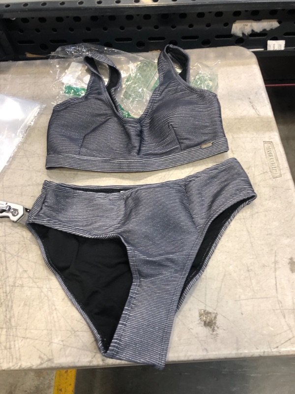 Photo 1 of 2 PC METALIC GREY SWIM SUIT OUTFIT ( SIZE: MED) 