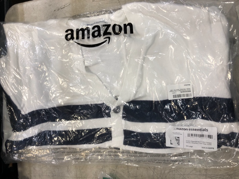 Photo 1 of Amazon Essentials Men's Cotton Cardigan Sweater SIZE  XX-Large White/Navy, Stripe
