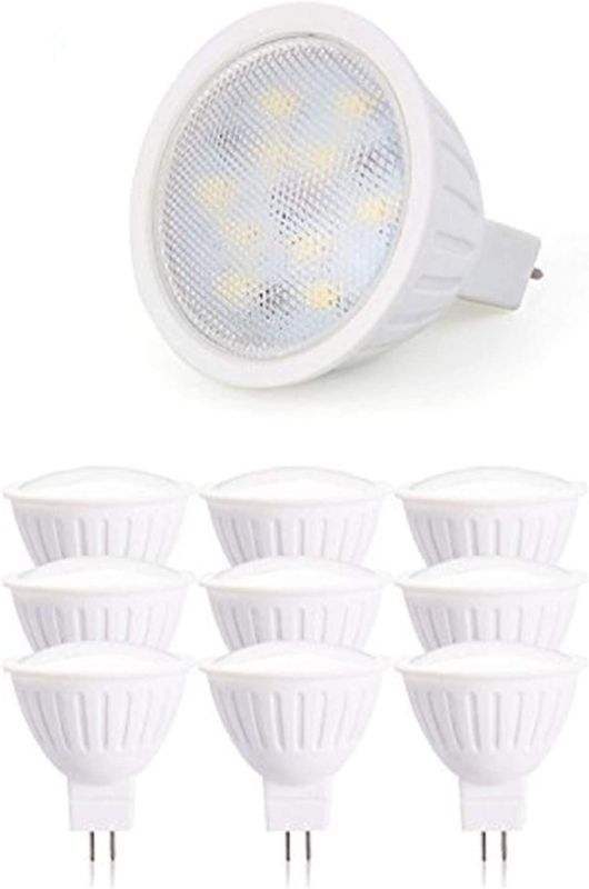 Photo 1 of GU5.3 Base LED Light Bulb Dimmable 5W Spotlight ,50W Halogen Equivalent, 120V MR16 Bi-Pin Base Warm White 2700K, Flood Light Bulb for Accent Lighting, Display Lighting, Track Lighting(Pack of 12)
