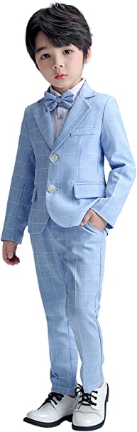 Photo 1 of LOLANTA Boys Suit Wedding Ring Bearer Outfit Kids Suit Set; Plaid, Striped Blazer Suit Pants Bow Tie  SIZE 110 , 4T
