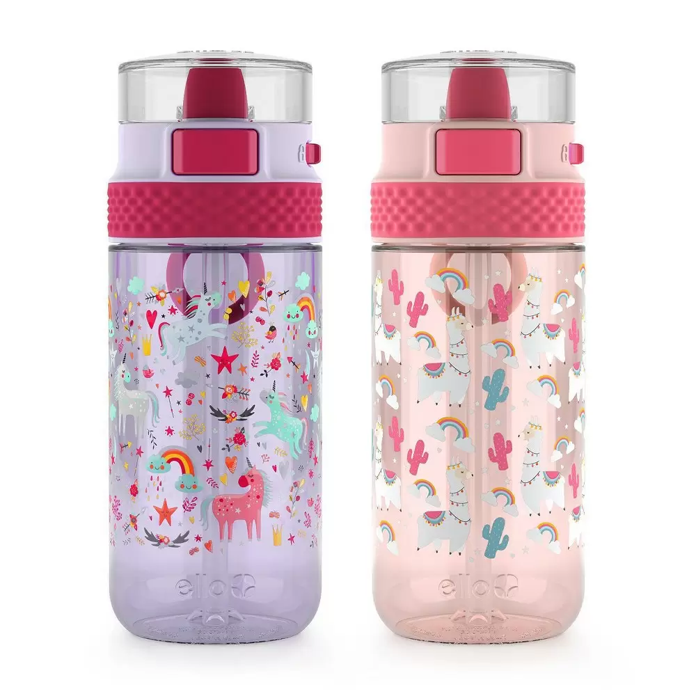 Photo 1 of  Ello 16oz 2pk Plastic Stratus Kids' Water Bottles Pink/Purple

