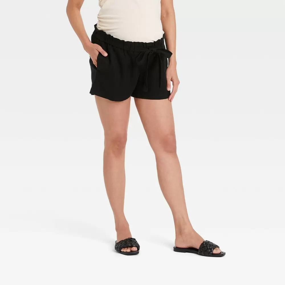 Photo 1 of  Tie-Front Pull-On Maternity Shorts - Isabel Maternity by Ingrid & Isabel Black L

