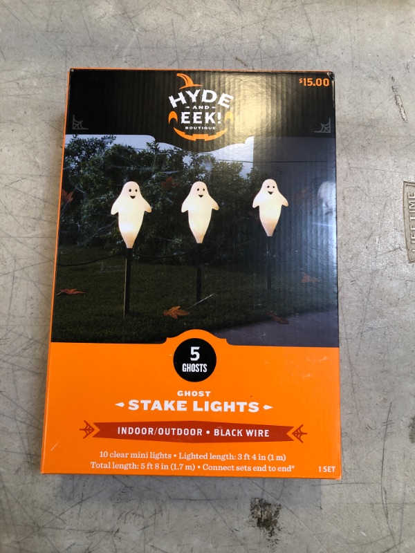 Photo 2 of 5ct Incandescent Clear Ghost Halloween Pathway Stake Lights - Hyde & EEK! Boutique™  -- FACTORY SEALED --

