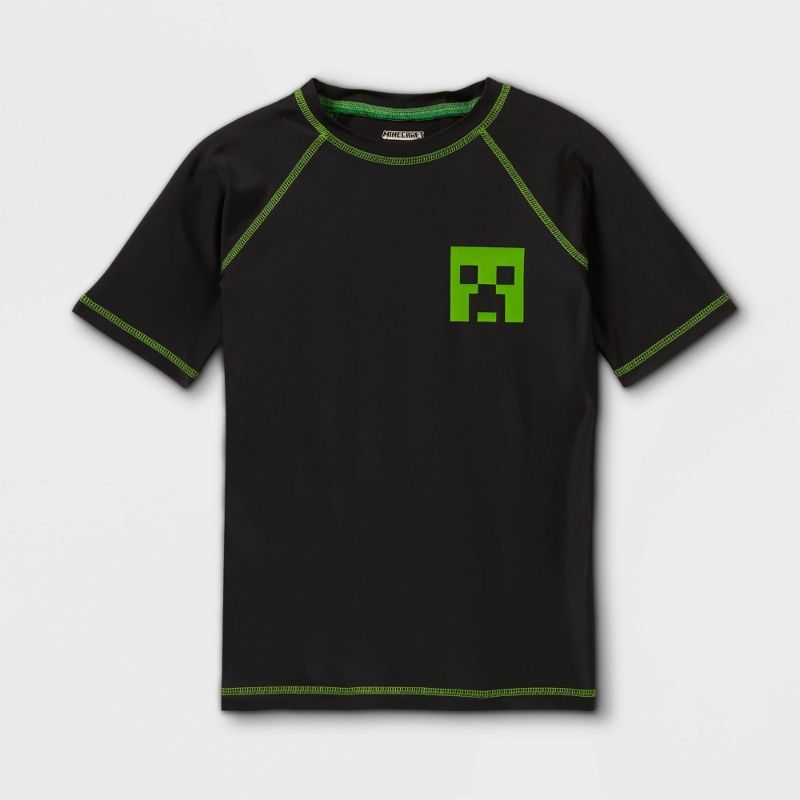 Photo 1 of Boys' Minecraft Rash Guard Swim Shirt - Black SIZE  XS
