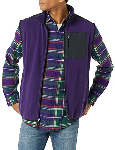 Photo 1 of Amazon Essentials Men's Full-Zip Polar Fleece Vest (Available in Big & Tall), Purple/Black, Color Block, X-Large
