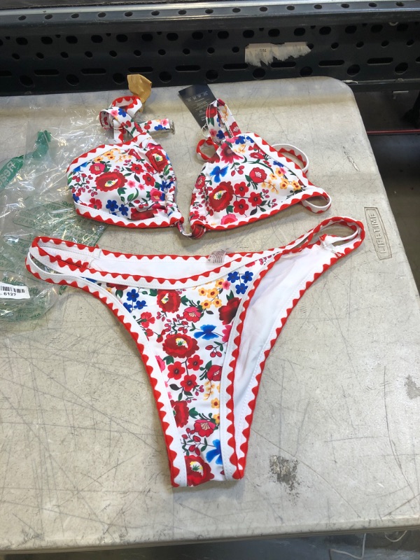 Photo 1 of 2 PC WHITE FLORAL BIKINI SET ( SIZE: LARGE ) 