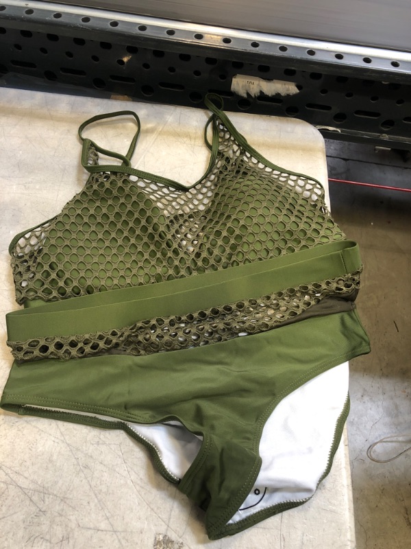 Photo 1 of 2 PC ARMY GREEN FISHNET BIKINI SET ( SIZE: 0XL) 