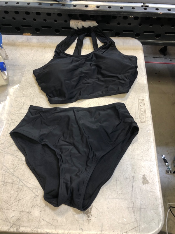 Photo 1 of 2 PC SOLID BLACK SWIM SUIT (SIZE: XS ) 