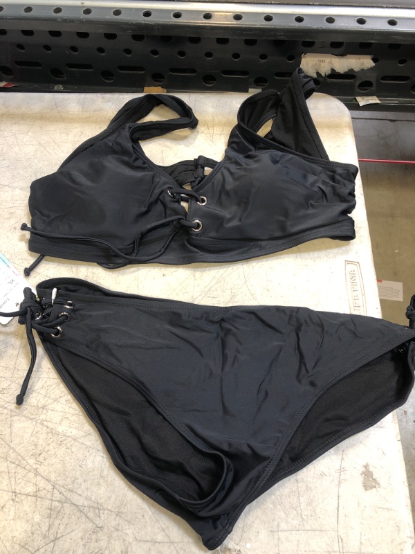 Photo 1 of 2 PC SOLID BLACK BIKINI STRING SET ( SIZE: XL ) 