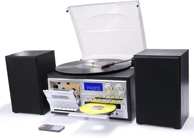 Photo 1 of Gartopvoiz Bluetooth Vinyl Record Player, 3 Speeds All in 1 LP Turntable with External Stereo Speakers, CD Player Cassette AM/FM Radio USB/SD Encoding & Playing Phonograph
