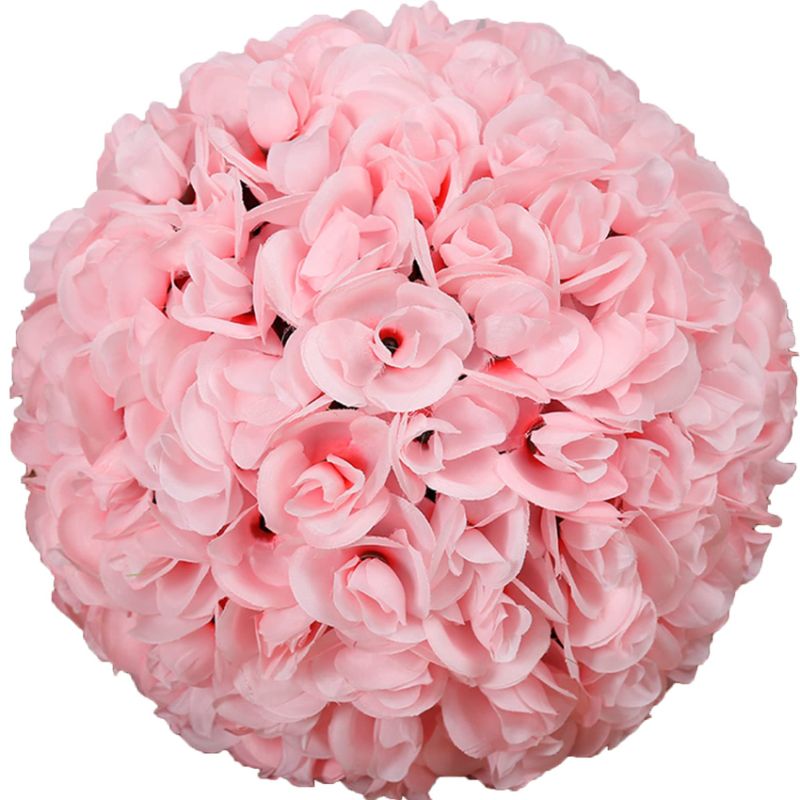 Photo 1 of  Pink Simulation Rose Flower Ball, 9 Inch Kissing Ball Bouquet Decoration, Wedding Hanging Decoration, Party Home Decoration 1pc, Pink