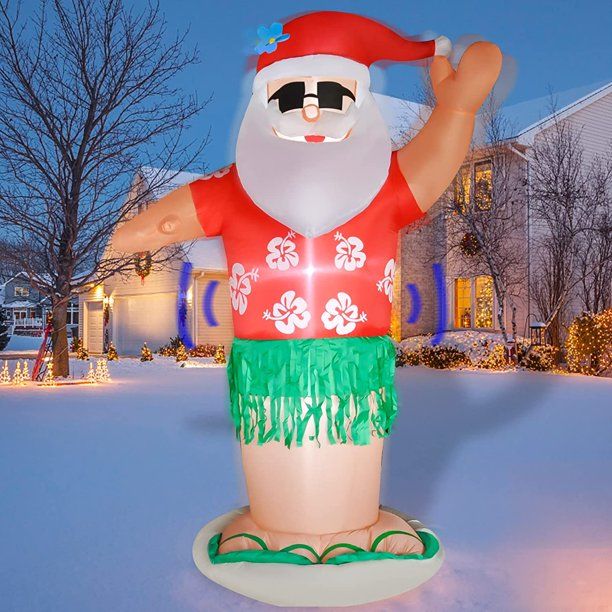 Photo 1 of 7 Ft Christmas Inflatables Hula Santa, Inflatable Hawaiian Santa with Led Lights Christmas Blow up Outdoor Lawn Yard Party Decor