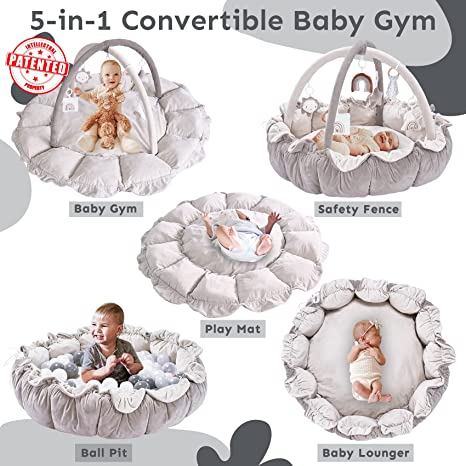 Photo 2 of 5-in-1 Thick & Plush Play Gym, Convertible Stage-Based Developmental Activity Gym & Play Mat from Baby to Toddler