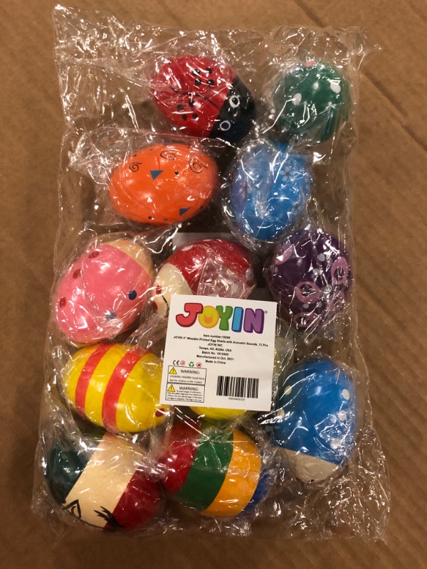 Photo 2 of JOYIN 12 Pieces 3" Wooden Egg Shakers Maracas Percussion Musical for Party Favors, Classroom Prize Supplies, Musical Instrument, Basket Stuffers Fillers, Easter Hunt