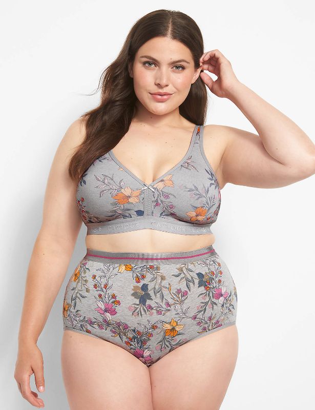 Photo 1 of 1PC only Lane Bryant Cotton High-Waist Brief Panty with Wide Waistband 18/20 Grey Jasmine Floral