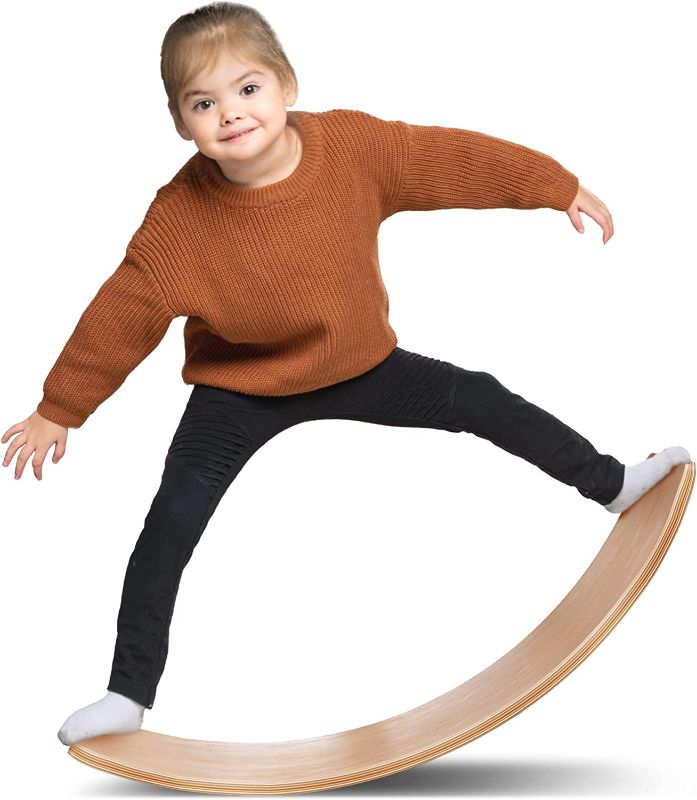 Photo 1 of 35 Inch Wooden Balance Board Wobble Board for Kids, Teens, Adults - Wood Kids Toys for Kids | Waldorf Toys | Kids Wooden Toys | Wobble Balance Board Kids | Rocker Board for Yoga and Exercise
