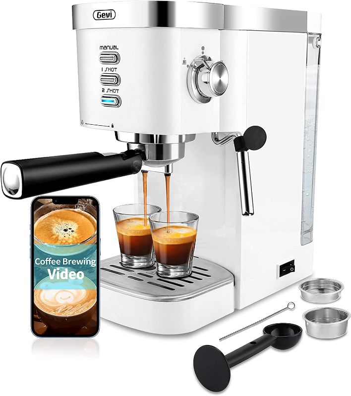 Photo 1 of *NEW* Gevi Espresso Machines 20 Bar Fast Heating Automatic Cappuccino Coffee Maker with Foaming Milk Frother Wand for Espresso, Latte Macchiato, 1.2L Removable Water Tank, 1350W, White
