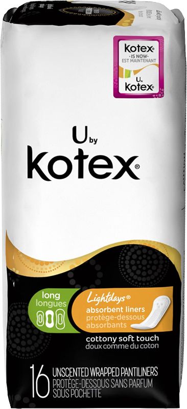 Photo 1 of 3 packs of U by Kotex Absorbent Liners, Long, Individually Wrapped, Unscented, Long, 16 Count
