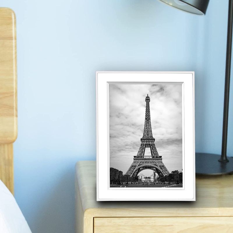 Photo 1 of 8x10 Picture Frame, White Silver-edge Simple Modern Aluminum Metal Photo Frame With HD Clear Real Glass, Tabletop and Wall Collage Display.