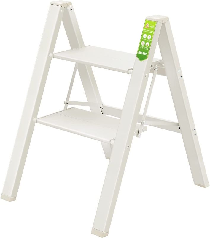 Photo 1 of 2 Step Ladder, RIKADE Folding Step Stool with Wide Anti-Slip Pedal, Aluminum Portable Lightweight Ladder for Home and Office Use, Kitchen Step Stool 330lb Capacity
