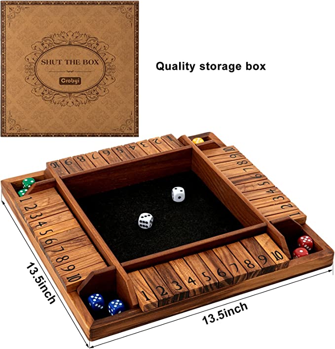 Photo 2 of Crobyi 13.5 Inches Large Shut The Box Game for 1-4 Players?Educational & Fun Wooden Board Game with 10 Dice and Shut-The-Box