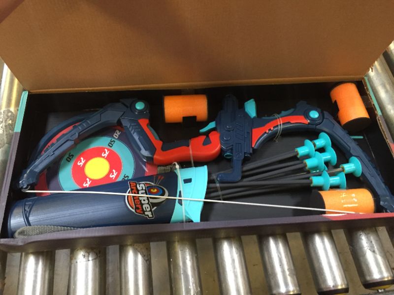 Photo 1 of SainSmart Jr. Kids Bow and Arrows with 8 Suction Cups Arrows, Light Up Archery Set with 3 Foam Targets, Outdoor Hunting Game for 8-12 Toddlers, Blue