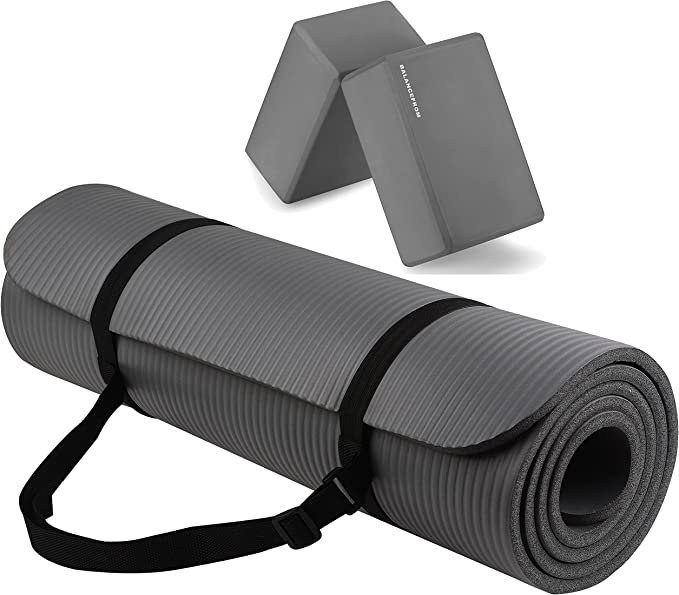 Photo 1 of  All Purpose 1/2-Inch Extra Thick High Density Anti-Tear Exercise Yoga Mat with Carrying Strap and Yoga Blocks