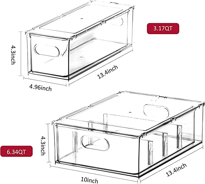 Photo 2 of 3 Pack Refrigerator Organizer Bins with Pull-out Drawer, Large Stackable Fridge Drawer Organizer Set with Handle, BPA-free Drawable Clear Storage Cases for Freezer, Cabinet, Kitchen, Pantry Organization