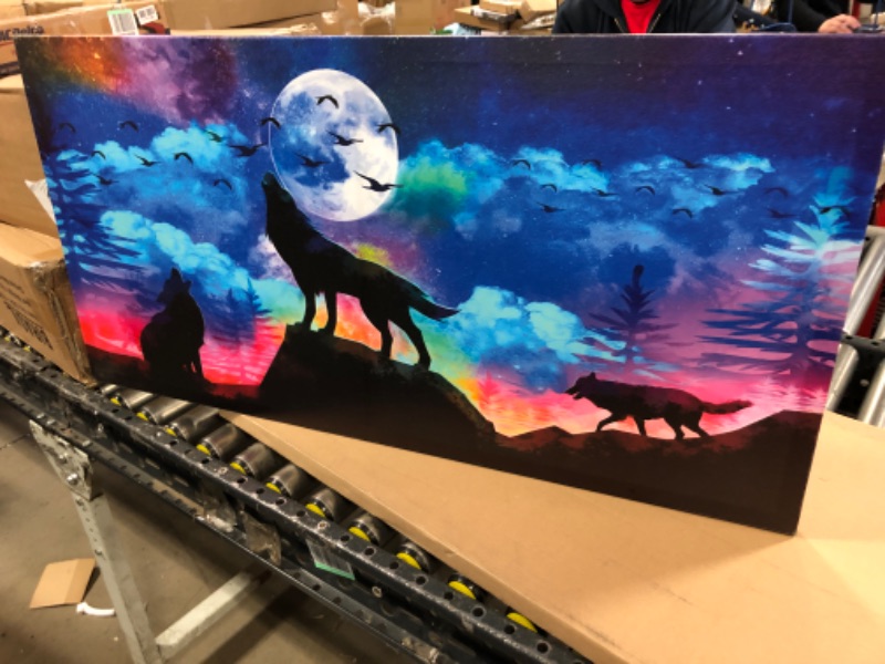 Photo 2 of Canvas Wall Art For Living Room Family Wall Decor For Bedroom Modern Office Decorations Animal Wolf Wall Pictures Artwork Blue Starry Sky Scenery Painting Room Canvas Art Prints Home Decor 