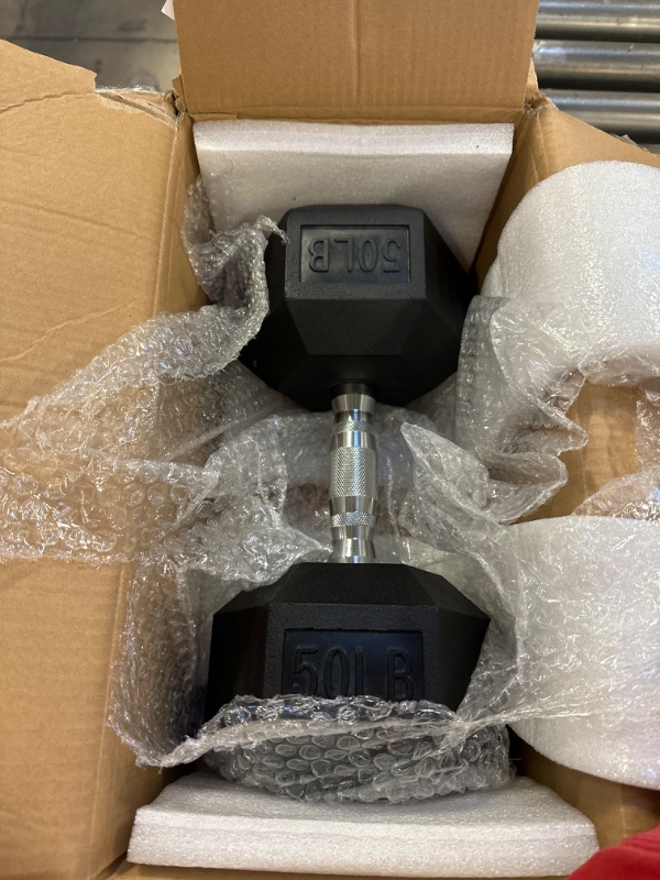 Photo 2 of *BRAND NEW* Amazon Basics Rubber Encased Hex Dumbbell Hand Weight 50 Pounds Rubber Encased Hex Dumbbell -- OPENED FOR PICTURES 
