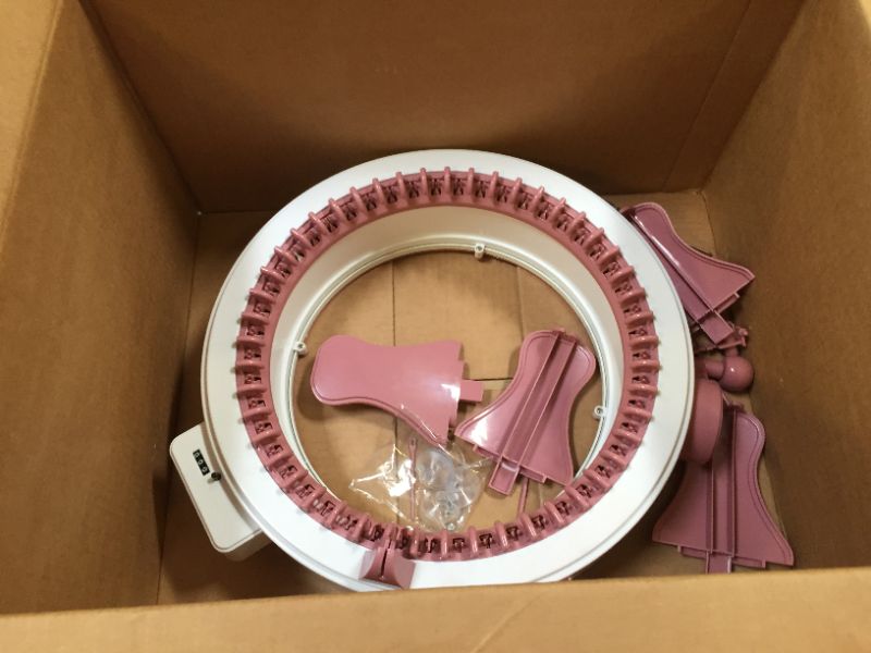 Photo 2 of 48 Needles Knitting Machines with Row Counter, Smart Weaving Loom Knitting Round Loom for Adults/Kids, Knitting Board Rotating Double Knit Loom Machine Kits Pink White 48 Needles