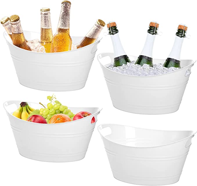 Photo 1 of 4 Pack Oval Storage Tub, 4.5 Liter Plastic Wine Bucket Ice Bucket Beverage Tub Party Tub for Ice, Beer, Wine, Drink Cooler Bucket for Bar, Champagne Beverage Chiller Bin for Indoor Outdoor Use