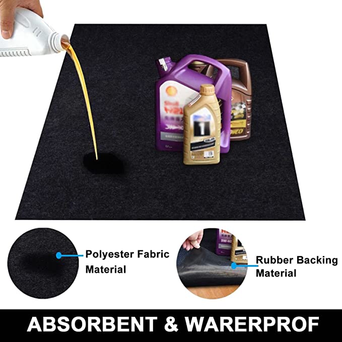 Photo 1 of AiBOB Oil Spill Mat, 36 X 60 inches, Garage Floor Mat Under Car, Waterproof Backing Absorbent Pad Protects Floor, Durable, Reusable, Black