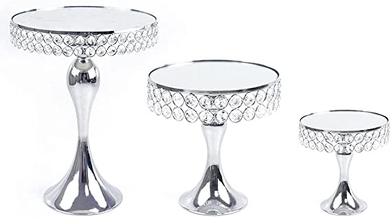 Photo 1 of  3 Pack Cake Stand Cupcake Stand Set,Crystal Cake Cupcake Holder with Mirror Metal Stands Dessert Display Serving Platter for Birthday Wedding Party Decoration,Silver (Silver)