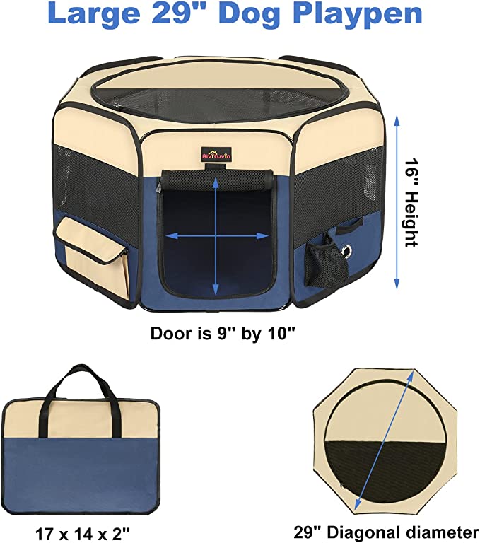 Photo 2 of Aivituvin Portable Pet Playpen, 29" Foldable Dog Playpen for Dogie Kitten Rabbit, Exercise Playpen Tent Indoor/ Outdoor Use with Carrying Case, Water-Resistant and Removable Shade Cover