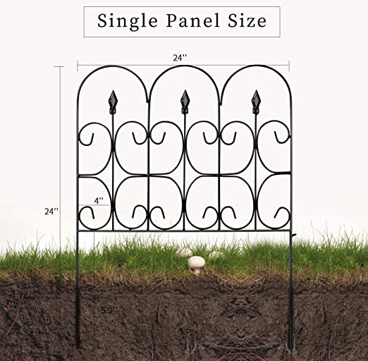 Photo 2 of Amagabeli 5 Panels 10ft(L) x24in(H) Decorative Garden Fence Animal Barrier for Dog Black Coated Metal Rustproof Iron Wire Border Folding Patio Fences Flower Bed Fencing Barrier Section Edging ET301