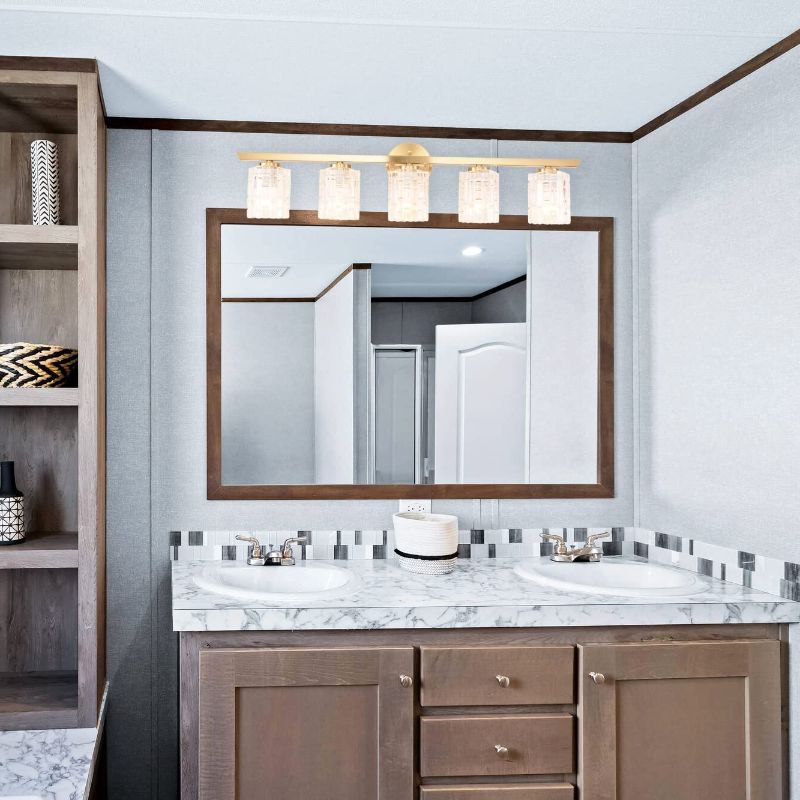 Photo 1 of ALICE HOUSE 35" Vanity Light Over Mirror, 5 Light Wall Lighting, Brushed Brass Bathroom Lights, Modern Coastal Bathroom Lighting AL2218-W5
