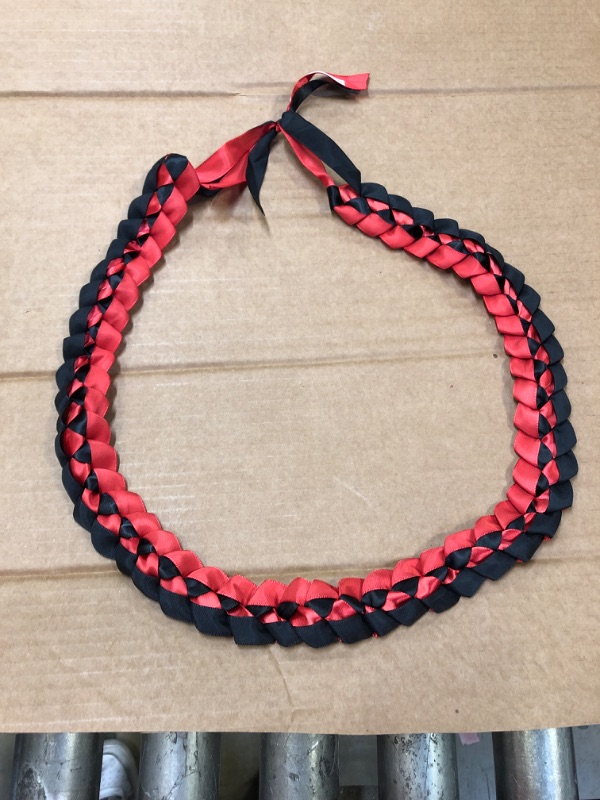 Photo 2 of A Tangible Thought Ribbon Lei - Braided Necklace - Red & Black