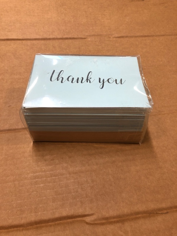 Photo 2 of Thank You Cards - Blank 50 Pack Baby Blue Matte Finish Cards with Silver Foiled "Thank You" Printed with 52 Confetti Design Kraft Envelopes 4" x 6" - for Bridal Shower Baby Shower Birthday Party